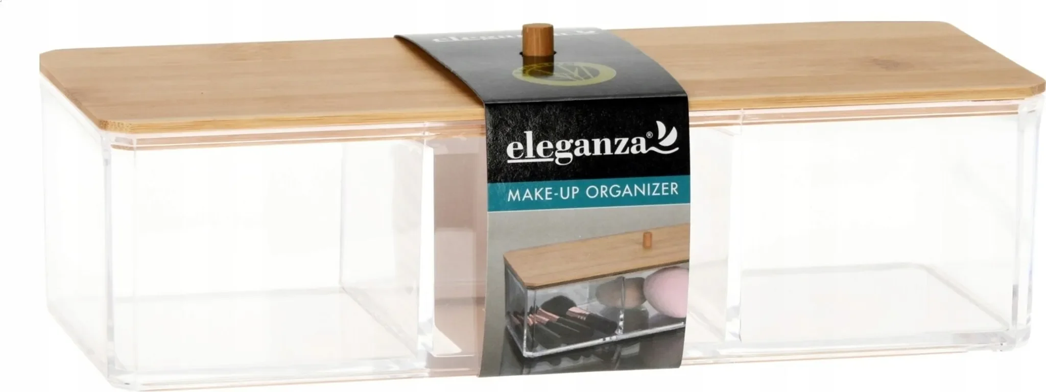 Eleganza Aufbewahrungsbehälter mit Bambusdeckel – 3-Fächer Organizer aus Acryl
